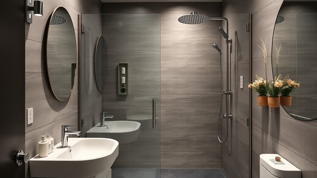 Design Small Bathroom Walk-In Shower Ideas with Gray Accents